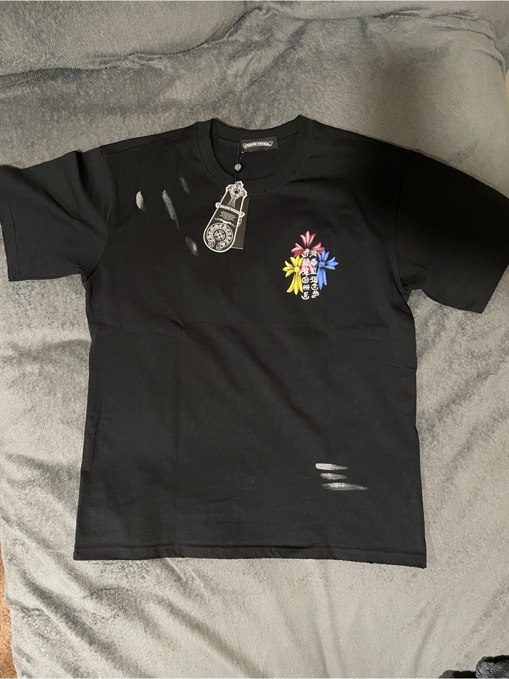 Black tshirt with colorful design